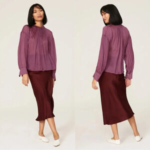 Vince Women’s Silk Pink Purple Shirred Neck Blouse S